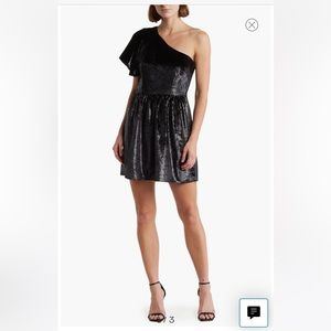 7 for all mankind One Shoulder Metallic Velour Fit & Flare Dress